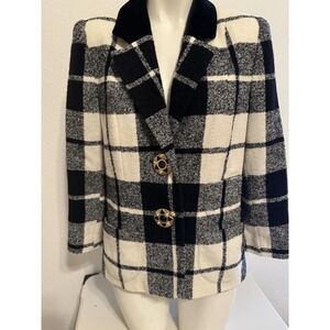 Vintage 80s Louis Feraud Black White Wool Tweed Jacket Jewel Buttons Chic 38 6